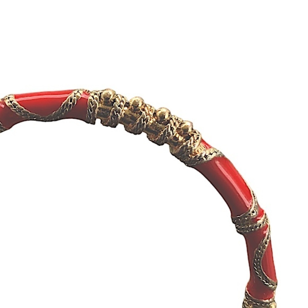 Red Enamel and Gold Bangle Bracelet 8" - Picture 2 of 4